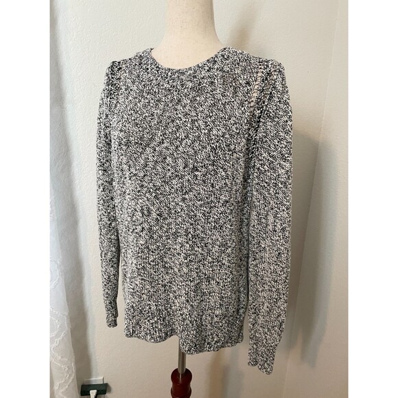 LOFT Women’s Marled Black White Knit Sweater Size M Long Sleeve Pullover Tunic - Picture 3 of 5
